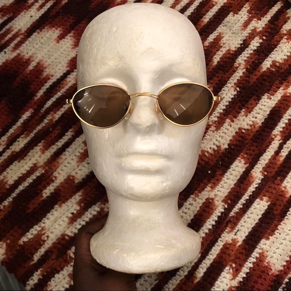 90s Y2K Retro Preppy Academia Gold Brown oval round metal sunglasses indie boho - Picture 2 of 7